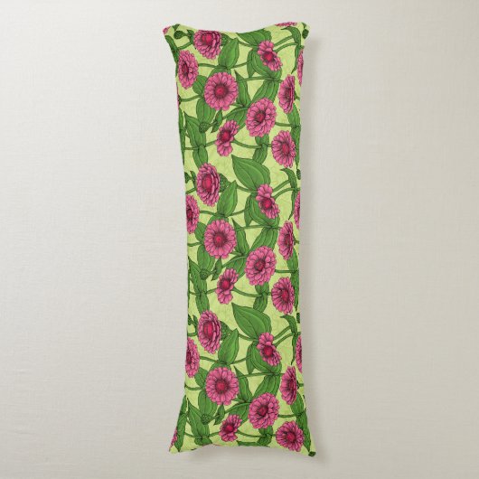 Coussins Longs Zinnias rose sur vert clair (Devant (Vertical))