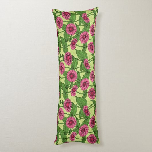 Coussins Longs Zinnias rose sur vert clair (Dos (Vertical))