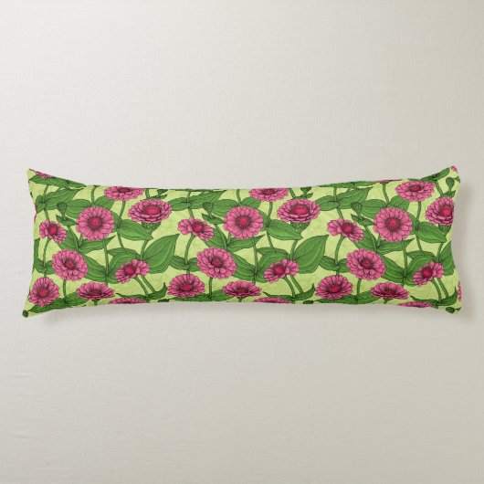 Coussins Longs Zinnias rose sur vert clair (Devant)