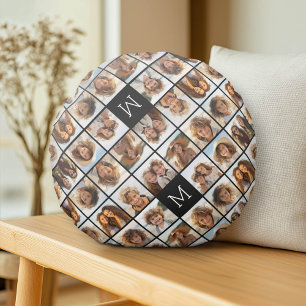Coussins Ronds 11 Grille de Collage de Photos avec Monogramme