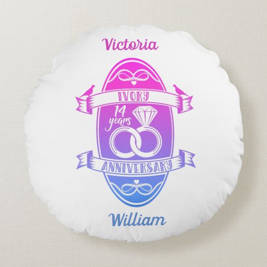 Coussins Ronds 14 ans ivoire traditionnel 14e anniversaire de mar (Devant)