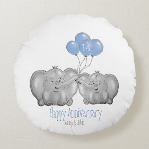 Coussins Ronds 14e anniversaire mariage ivoire cadeau éléphant