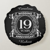 Coussins Ronds 19E anniversaire du mariage noir et blanc (Dos)