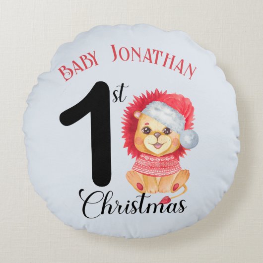 Coussins Ronds 1er Noël mignon Garçon ours doux Sweater rouge béb (Devant)