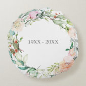 Coussins Ronds 25e anniversaire d'argent Rose aquarelle florale (Dos)