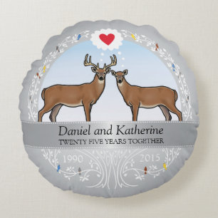 Coussins Ronds 25e anniversaire de mariage personnalisé, Cerf