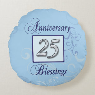 Coussins Ronds 25e anniversaire en bleu et argent