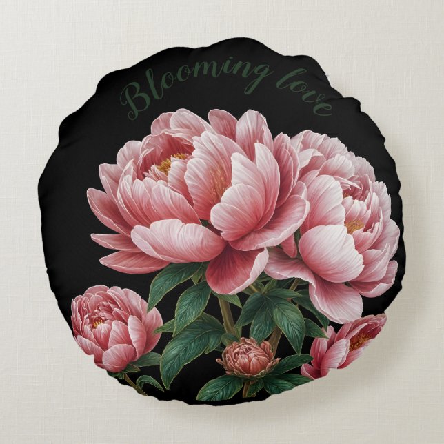 Coussins Ronds 2 côtés noir & blanc Blooming love lancer oreiller (Dos)