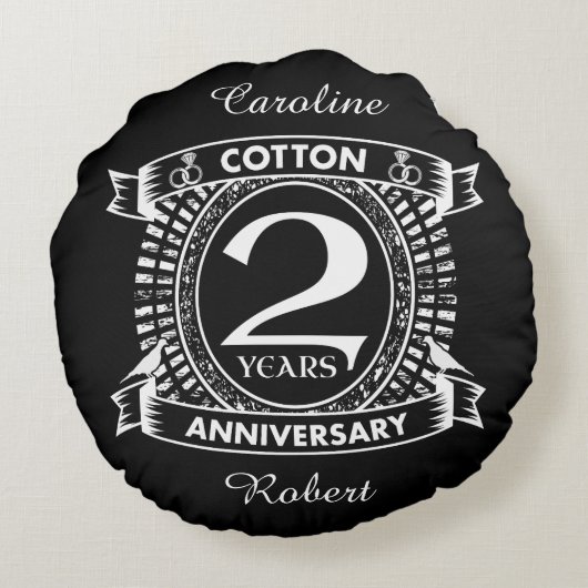 Coussins Ronds 2e anniversaire mariage crête en détresse (Dos)