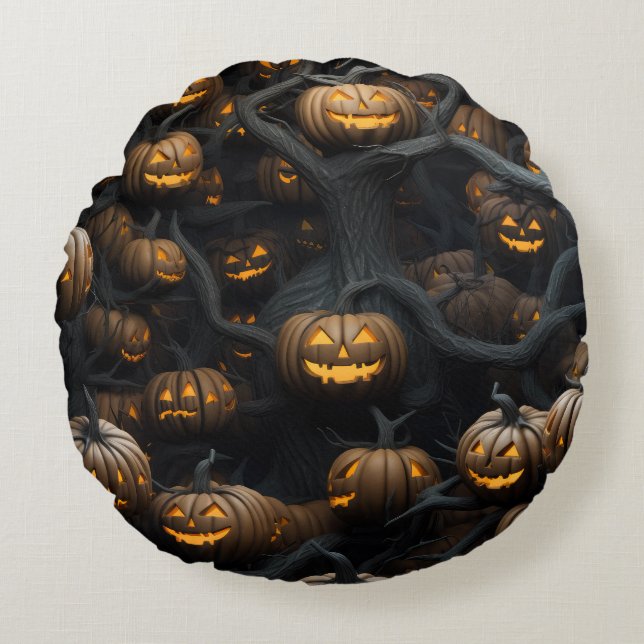Coussins Ronds 3d halloween pumpkins pattern (Devant)