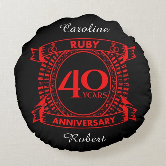 Coussins Ronds 40e anniversaire du mariage ruby crest (Dos)