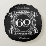 Coussins Ronds 60ème jour de l'anniversary<br><div class="desc">A romantic design to celebrate your 60th year of marriage. If you would like any help customizing this design please contact me, their an ask this designer button, just below this text. This sixtieth, 60 ans de wedding anniversary crest has the text diamond as that is the traditional gift for...</div>