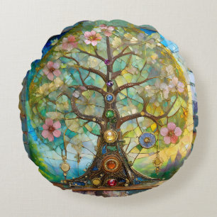 Coussins Ronds 7 Chakra Fleurissant Arbre De Vie