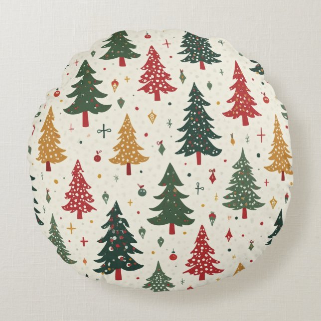 Coussins Ronds A circular cushion with a Christmas tree pattern (Devant)