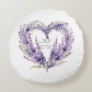 Coussins Ronds A Heart of Lavender. Floral Purple Pattern