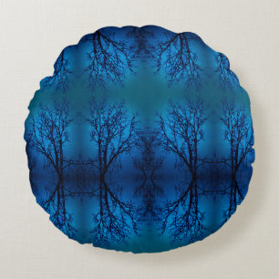 Coussins Ronds À travers le verre, Forêt Bleue Arbre de pleurs Ab