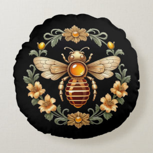 Coussins Ronds Abeille Art Nouveau sur fond noir
