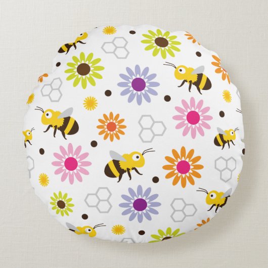 Coussins Ronds Abeille & Fleurs (Devant)