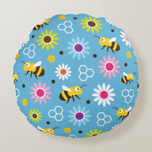 Coussins Ronds Abeille & Fleurs (Devant)