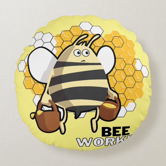 Coussins Ronds abeille travaillant (Devant)