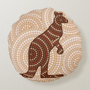 Coussins Ronds Aboriginal kangaroo dot painting