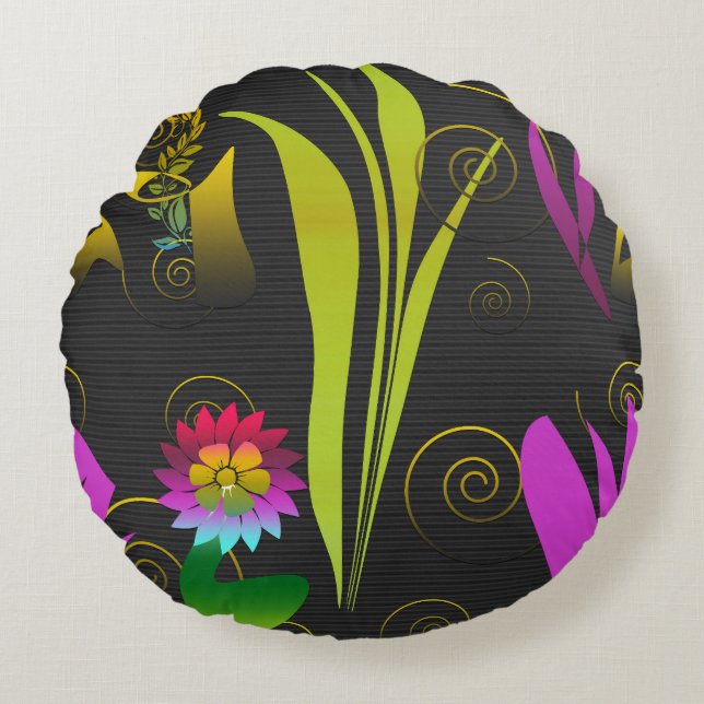 Coussins Ronds Abstract Floral with Spirals 1 (Devant)