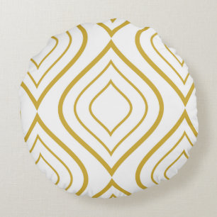 Coussins Ronds Abstract geometrical, white and gold