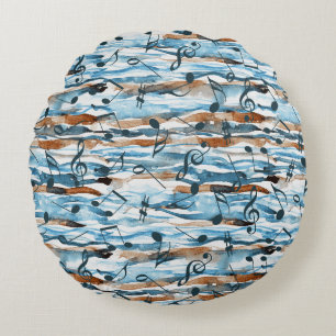 Coussins Ronds Abstrait aquarelle musique note motif.