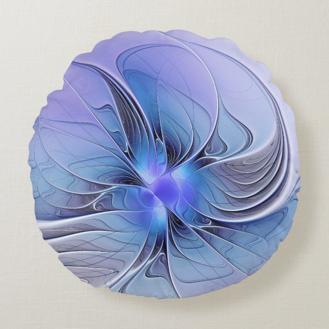 Coussins Ronds Abstrait Art Fractal Lavande Bleu (Devant)
