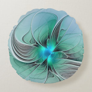 Coussins Ronds Abstrait avec bleu, art fractal moderne