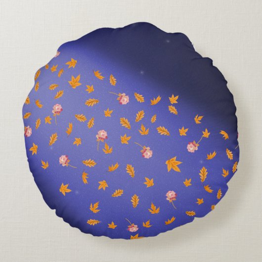 Coussins Ronds Abstrait bleu lune feuilles d'automne rose (Dos)