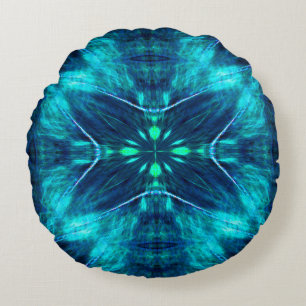 Coussins Ronds Abstrait Bloom Aqua et Blue Fractal Design