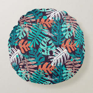 Coussins Ronds Abstrait feuille tropical motif. Créatif