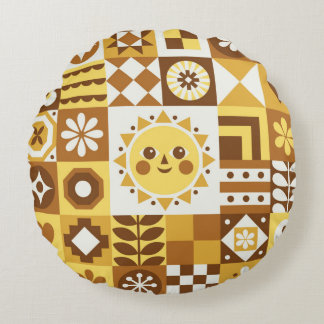 Coussins Ronds Abstrait floral. Scandinave vintage et folk des