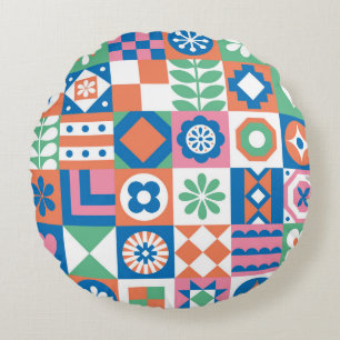 Coussins Ronds Abstrait Floral Scandinavian Folk Motif
