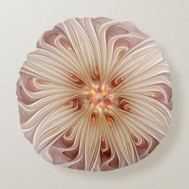Coussins Ronds Abstrait Moderne Peach Pastel Flower Fractal Art (Devant)