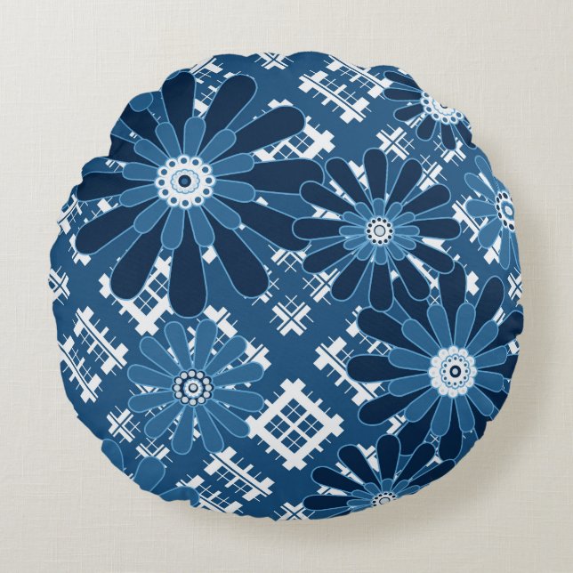 Coussins Ronds Abstrait moderne sans couture à damiers plaid bl f (Devant)