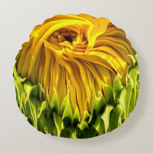 Coussins Ronds Abstrait tournesol rétro funky, géométrie effrayée