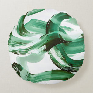 Coussins Ronds Abstrait Traits de Pinceau Vert Minimal Moderne