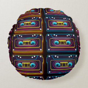 Coussins Ronds Abstraite bande Cassette musique rétro néon de bac
