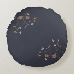 Coussins Ronds Accents de florale et de papillon sur charbon