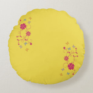 Coussins Ronds Accents floral et papillon lunaire sur jaune