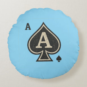 Coussins Ronds Ace vintage de pique — Poker Crest en détresse
