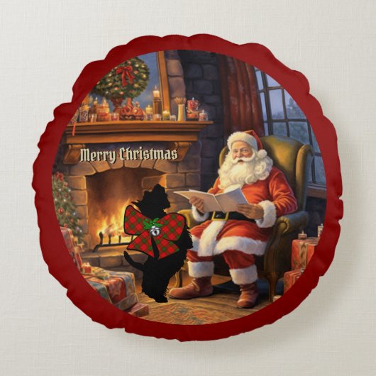 Coussins Ronds Adair Scottie Chien & Père Noël Noël personnalisé (Devant)