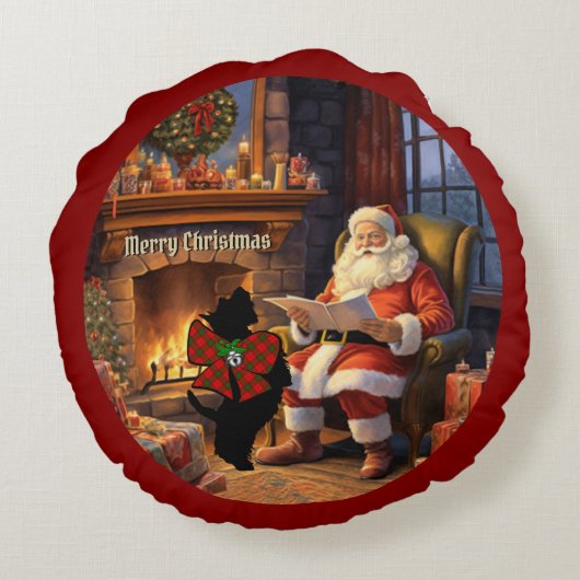 Coussins Ronds Adair Scottie Chien & Père Noël Noël personnalisé (Dos)