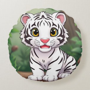 Coussins Ronds Adorable Cartoon blanc Tiger Cub