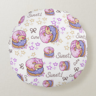 Coussins Ronds Adorable cute donut baby girl pattern White purple