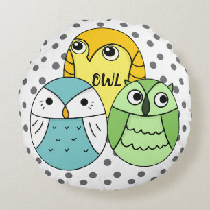 Coussins Ronds Adorable dots hibou enfants motifs