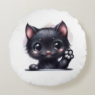 Coussins Ronds Adorable Kawaii Chat noir