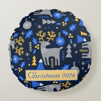 Coussins Ronds Adorables Noël Style Scandinave Bleu Personnalisé